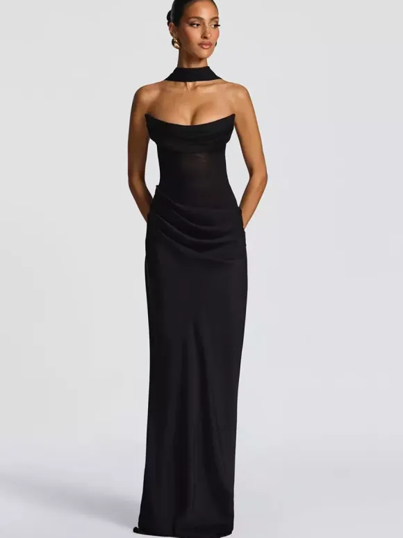 Ruched Waist Slim Fit Mermaid Maxi Prom Dress With Scarf For Women 2026