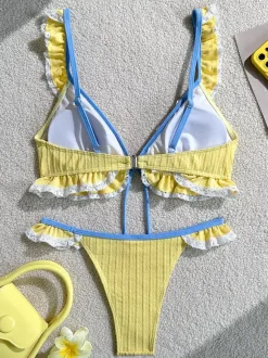 Ruffle Bikini Set For Women - Cottagecore Sexy Two Piece Swimsuit With Lace Trim - Summer Beach Holiday 2026