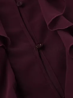Ruffle Chiffon Blouse Women Chic Sheer Top - Wine Red Retro Victorian Cascading Flare Sleeve - Spring Party Club 2026