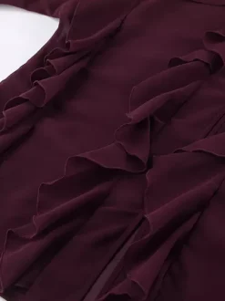 Ruffle Chiffon Blouse Women Chic Sheer Top - Wine Red Retro Victorian Cascading Flare Sleeve - Spring Party Club 2026