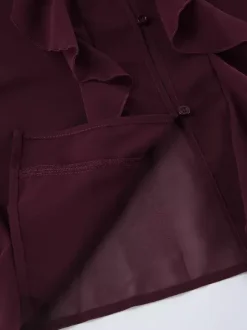 Ruffle Chiffon Blouse Women Chic Sheer Top - Wine Red Retro Victorian Cascading Flare Sleeve - Spring Party Club 2026