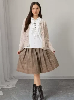 Ruffle Lace-Up Lapel Puff Long Sleeve Blouse