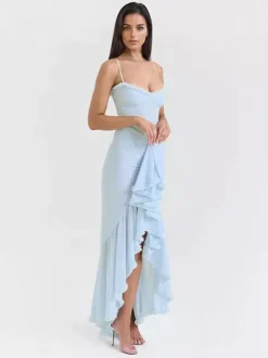 Ruffled Front Party Gown Long Slip Dress For Women 2026