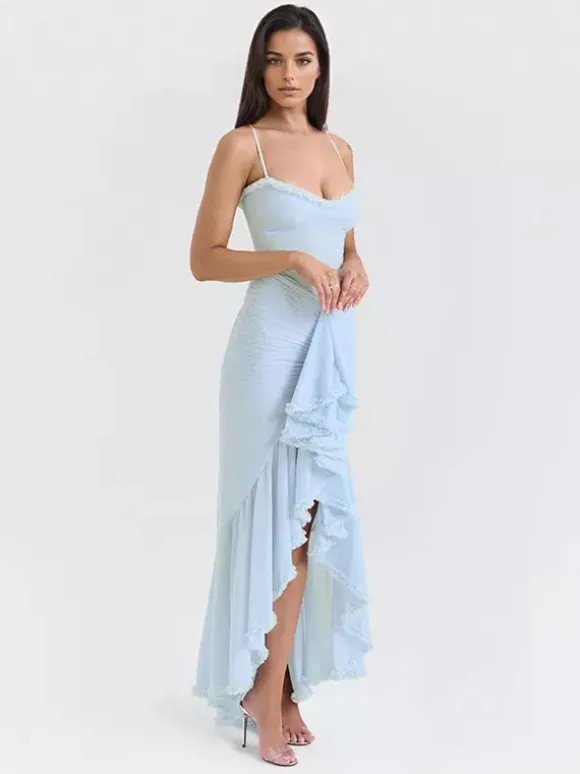 Ruffled Front Party Gown Long Slip Dress For Women 2026