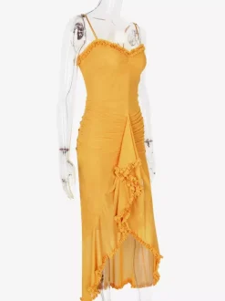 Ruffled Front Party Gown Long Slip Dress For Women 2026
