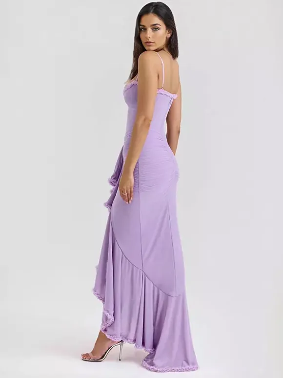 Ruffled Front Party Gown Long Slip Dress For Women 2026