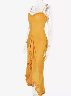 Ruffled Front Party Gown Long Slip Dress For Women 2026