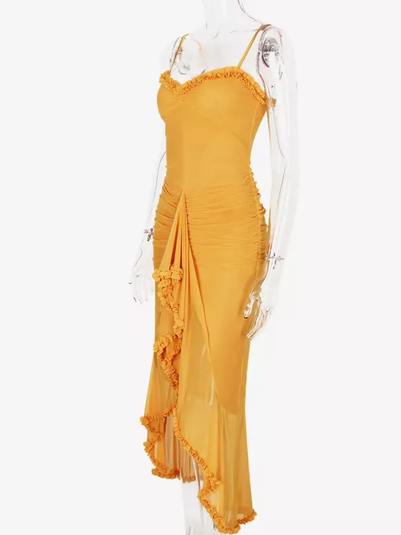 Ruffled Front Party Gown Long Slip Dress For Women 2026
