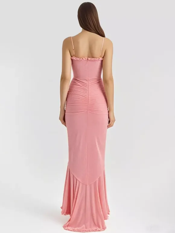 Ruffled Front Party Gown Long Slip Dress For Women 2026