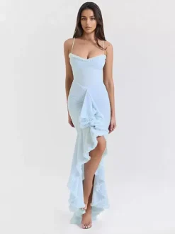 Ruffled Front Party Gown Long Slip Dress For Women 2026