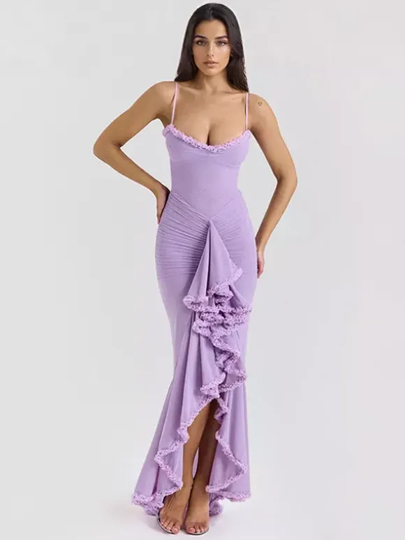 Ruffled Front Party Gown Long Slip Dress For Women 2026