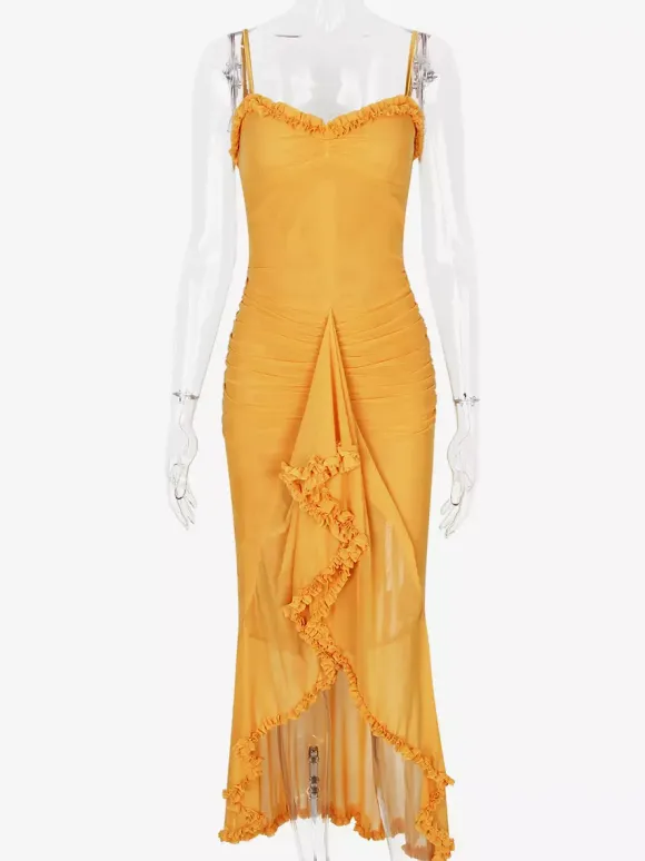 Ruffled Front Party Gown Long Slip Dress For Women 2026