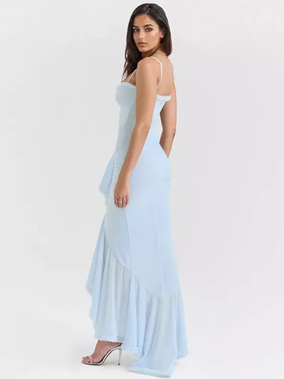 Ruffled Front Party Gown Long Slip Dress For Women 2026