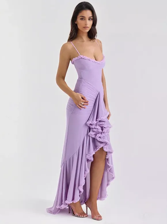 Ruffled Front Party Gown Long Slip Dress For Women 2026