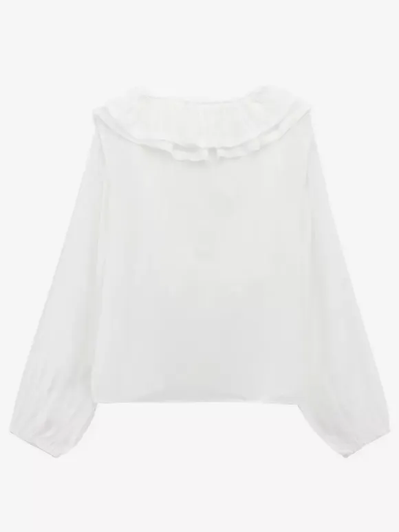 Ruffled Long Sleeve V-neck Blouse For Spring 2026