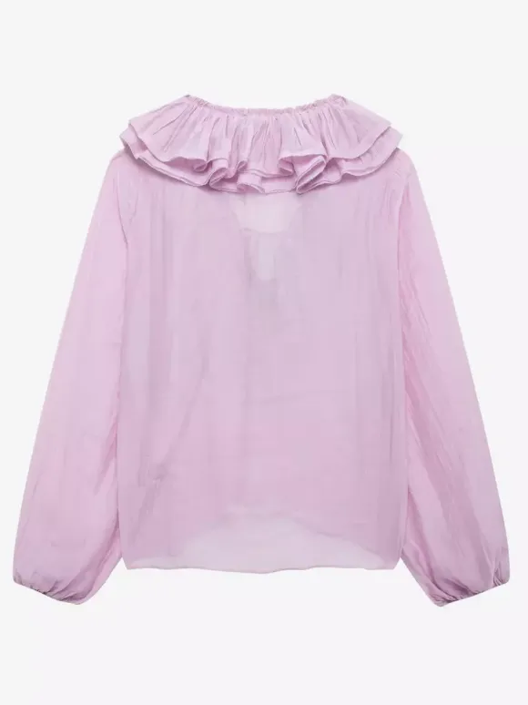 Ruffled Long Sleeve V-neck Blouse For Spring 2026