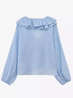 Ruffled Long Sleeve V-neck Blouse For Spring 2026