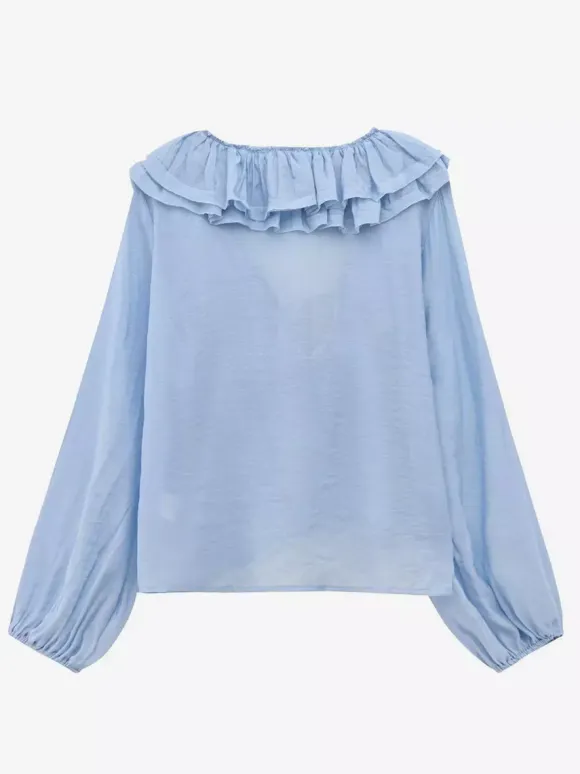 Ruffled Long Sleeve V-neck Blouse For Spring 2026