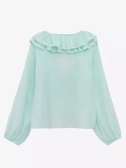 Ruffled Long Sleeve V-neck Blouse For Spring 2026