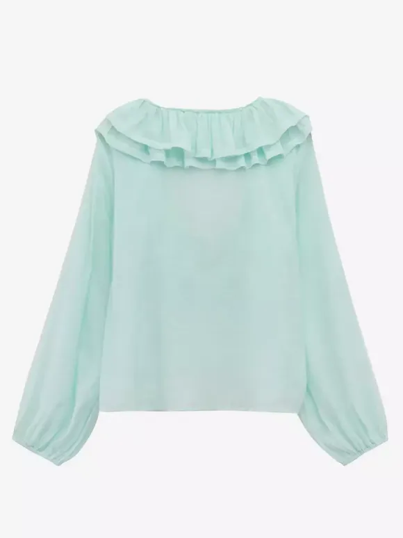 Ruffled Long Sleeve V-neck Blouse For Spring 2026