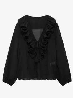 Ruffled Long Sleeve V-neck Blouse For Spring 2026