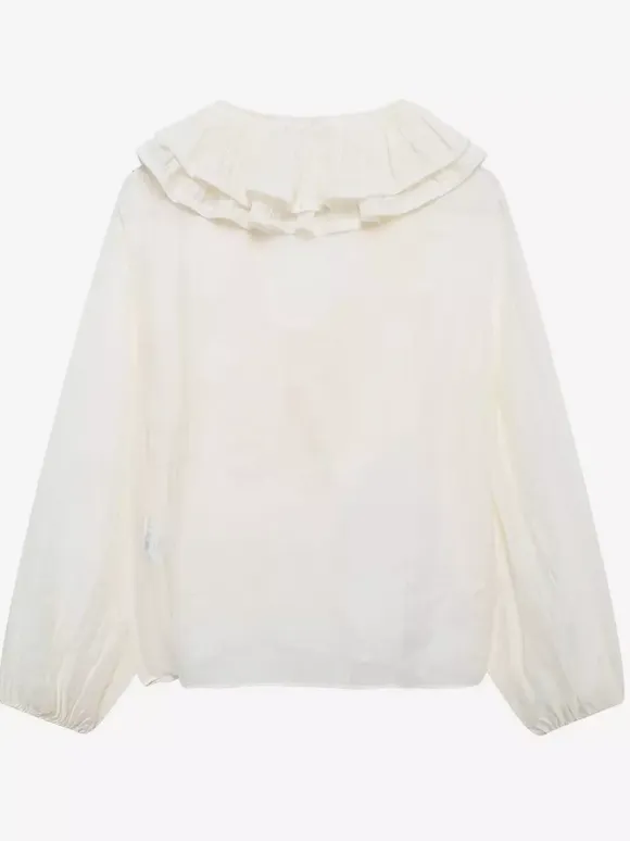 Ruffled Long Sleeve V-neck Blouse For Spring 2026