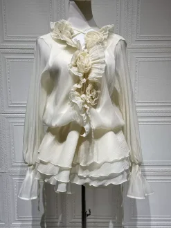 Ruffle Layered Mini Dress For Women - Boho Lantern Sleeve Flower V Neck Skater Dress With Shorts - Spring Party 2026