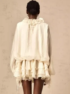 Ruffle Layered Mini Dress For Women - Boho Lantern Sleeve Flower V Neck Skater Dress With Shorts - Spring Party 2026