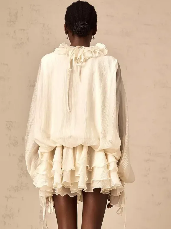 Ruffle Layered Mini Dress For Women - Boho Lantern Sleeve Flower V Neck Skater Dress With Shorts - Spring Party 2026