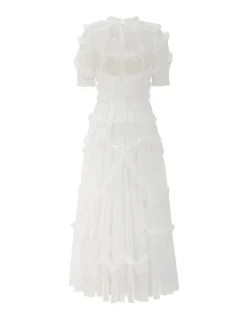Ruffles Dress Illusion Neckline Ruffles Layered Tulle Maxi Dresses