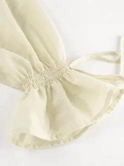 Ruffle Shirt And Shorts Two Piece Set For Women - Cream Boho Flare Sleeve Tie Front - Summer Beach Vacation Outfit 2026