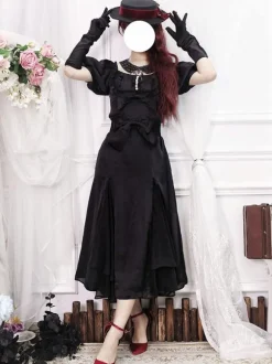 Ruffles Lace Up Lolita OP Dress Burgundy Short Sleeves Lolita One Piece Dresses