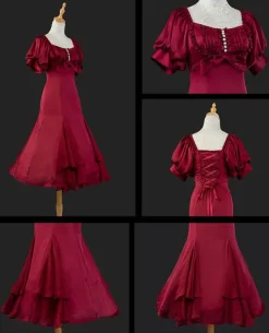 Ruffles Lace Up Lolita OP Dress Burgundy Short Sleeves Lolita One Piece Dresses