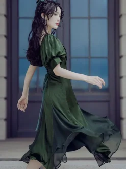 Ruffles Lace Up Lolita OP Dress Burgundy Short Sleeves Lolita One Piece Dresses