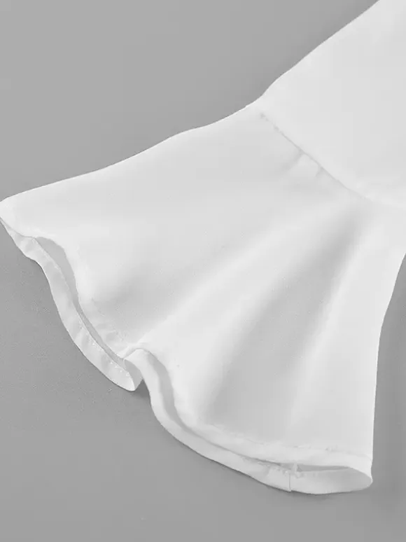 Ruffle Trim V-Neck Flare Sleeve Tops And Smocked Waist Mini Skirt Two Piece Set 2026