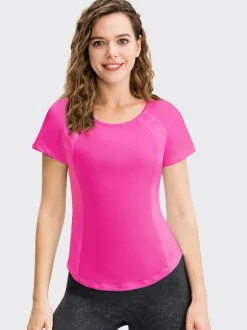 Running T-shirt Jewel Neck Short Sleeves Yoga Top For Women