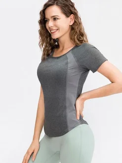 Running T-shirt Jewel Neck Short Sleeves Yoga Top For Women