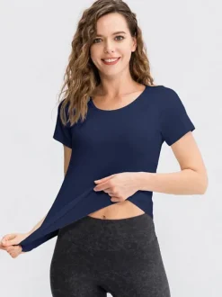 Running T-shirt Jewel Neck Short Sleeves Yoga Top For Women