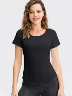 Running T-shirt Jewel Neck Short Sleeves Yoga Top For Women