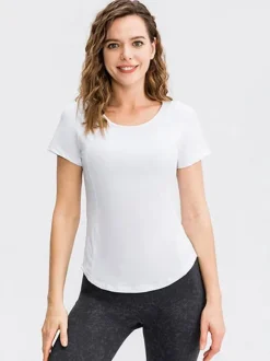 Running T-shirt Jewel Neck Short Sleeves Yoga Top For Women