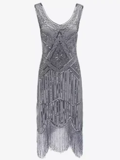 1920s Black Gold Sequined Flapper Dress Great Gatsby Costume