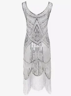 1920s Black Gold Sequined Flapper Dress Great Gatsby Costume