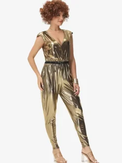 70s Disco Hippie Hip Hop Dance Costumes Gold Jumpsuit Street Dancing Costume