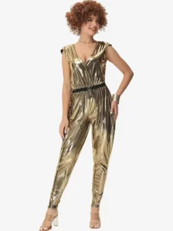 70s Disco Hippie Hip Hop Dance Costumes Gold Jumpsuit Street Dancing Costume