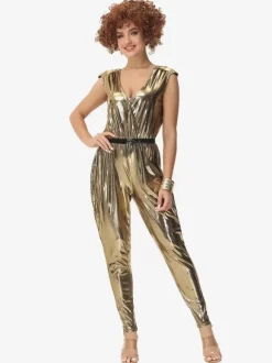 70s Disco Hippie Hip Hop Dance Costumes Gold Jumpsuit Street Dancing Costume