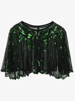 1920s Fashion Retro Women Cape Black Sequined Great Gatsby Flapper Shawl Wrap