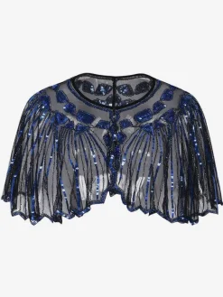1920s Fashion Retro Women Cape Black Sequined Great Gatsby Flapper Shawl Wrap