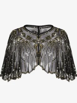 1920s Fashion Retro Women Cape Black Sequined Great Gatsby Flapper Shawl Wrap