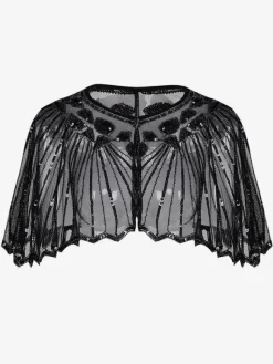 1920s Fashion Retro Women Cape Black Sequined Great Gatsby Flapper Shawl Wrap