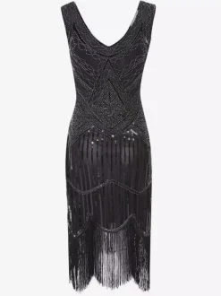 1920s Fashion Style Outfits Flapper Dress Green Fringe Sequins Great Gatsby V Neck Costume Retro 20s Party Dress Burgundy
